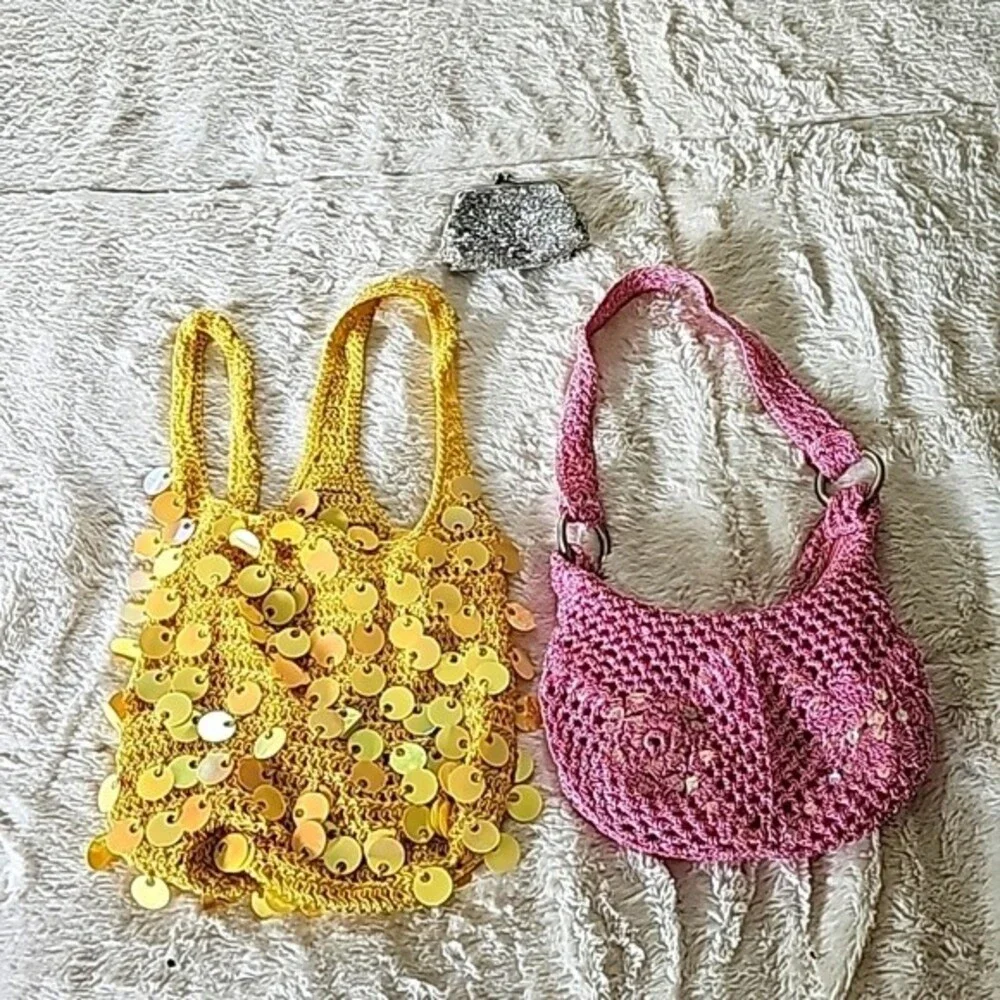 3 Piece: Yellow Purse, Pink Purse, and Silver Chain Purse. Prefect for Girls